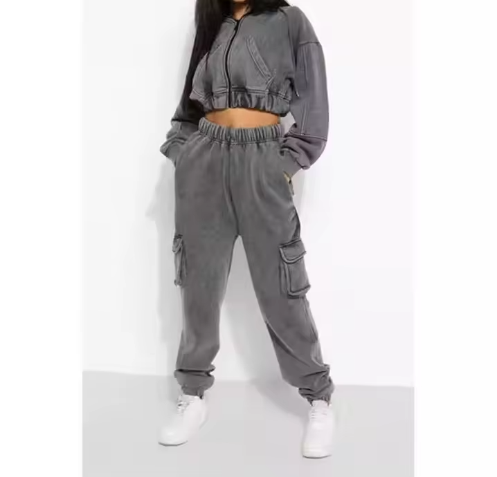 Picture of Custom new women's retro street suit fashion casual acid wash fitness suit