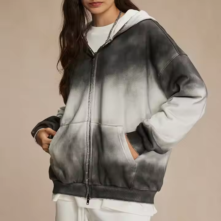 Picture of New Custom Vintage Fashion Wash Oversized Hoodie High Quality Women Full Zip Hoodie