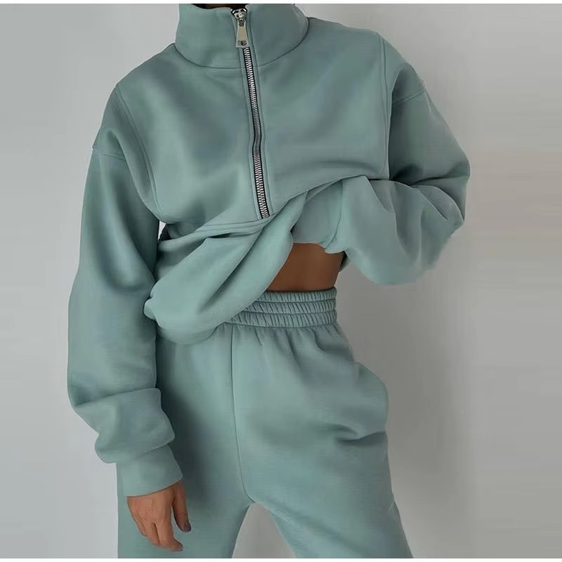 Picture of High Quality Custom Women's Oversized Half-zipper Sports Suit Fashion Casual Sports Two-piece Set