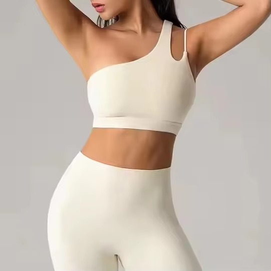 Picture of Hot Selling Women's Sexy Single Shoulder Yoga Bra Breathable Lightweight Gym Fitness Vest Irregular Straps Quick Dry Sports Yoga