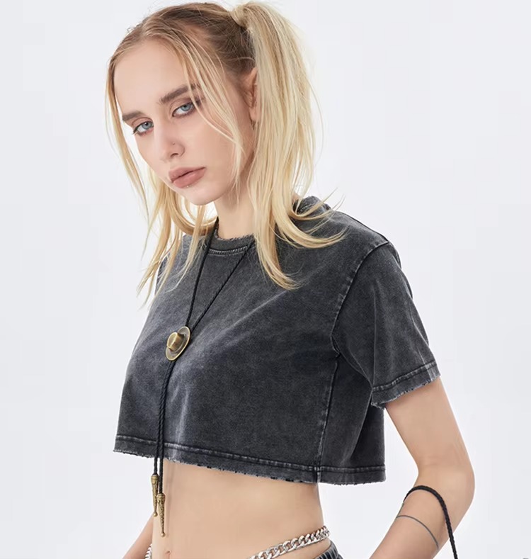 Picture of Crew Neck Ladies Clothes Retro Vintage  Crop Top 